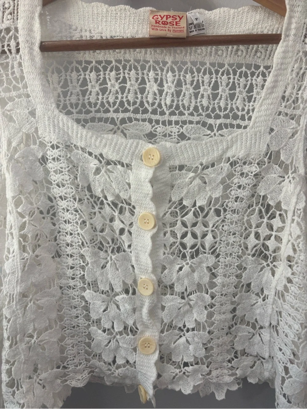 Gypsy Rose White Crochet Cardigan Floral Lace Pattern One Size Whimsy Coquette